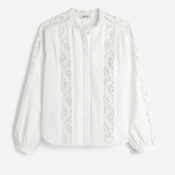 Madewell Lace-Inset Pintucked Button-Up Top - Picture 4 of 6
